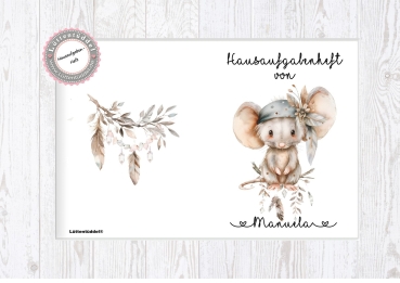 Preview: zuckersüßer Schulheft Umschlag Maus 1 Boho Style Hausaufgabenheft in seperater hochwertiger Hülle Einschulung Schulkind von Lüttentüddel®